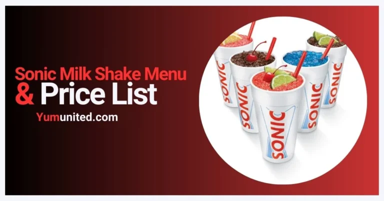 Sonic Milk Shake Menu USA