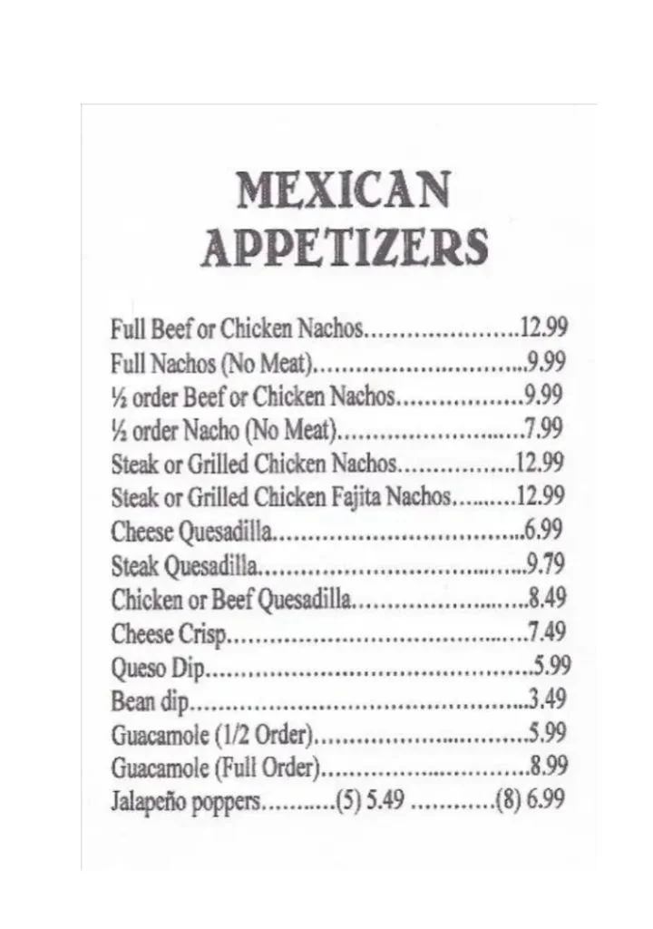 Appetizers menu