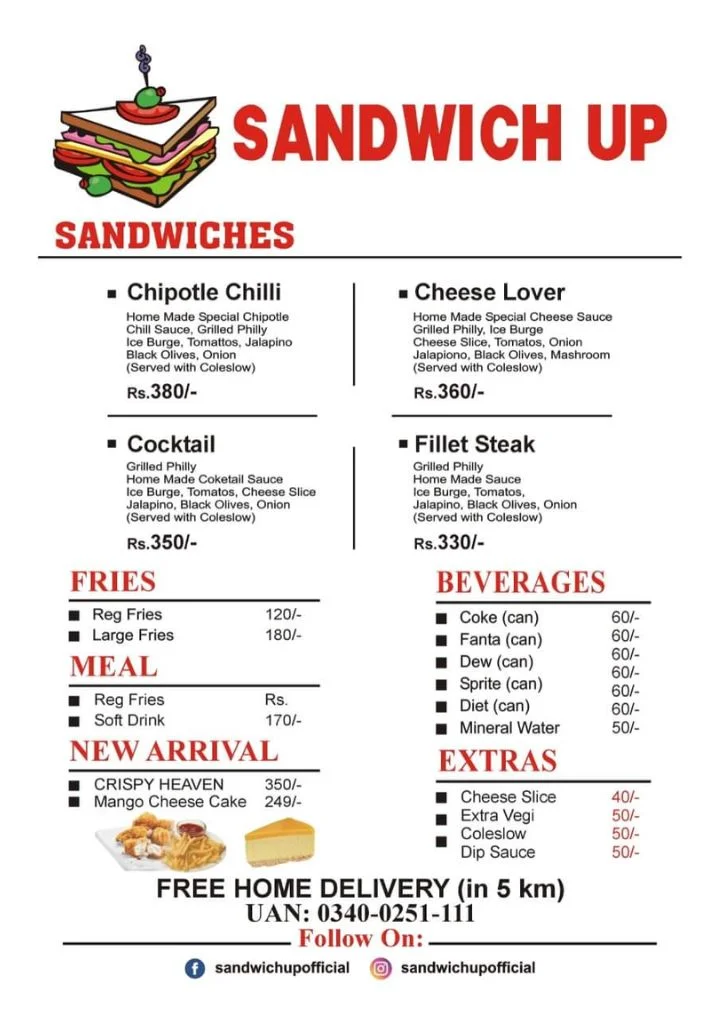 Sandwich Salad menu
