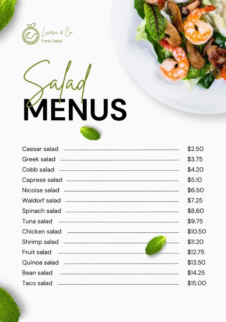 Salad menu