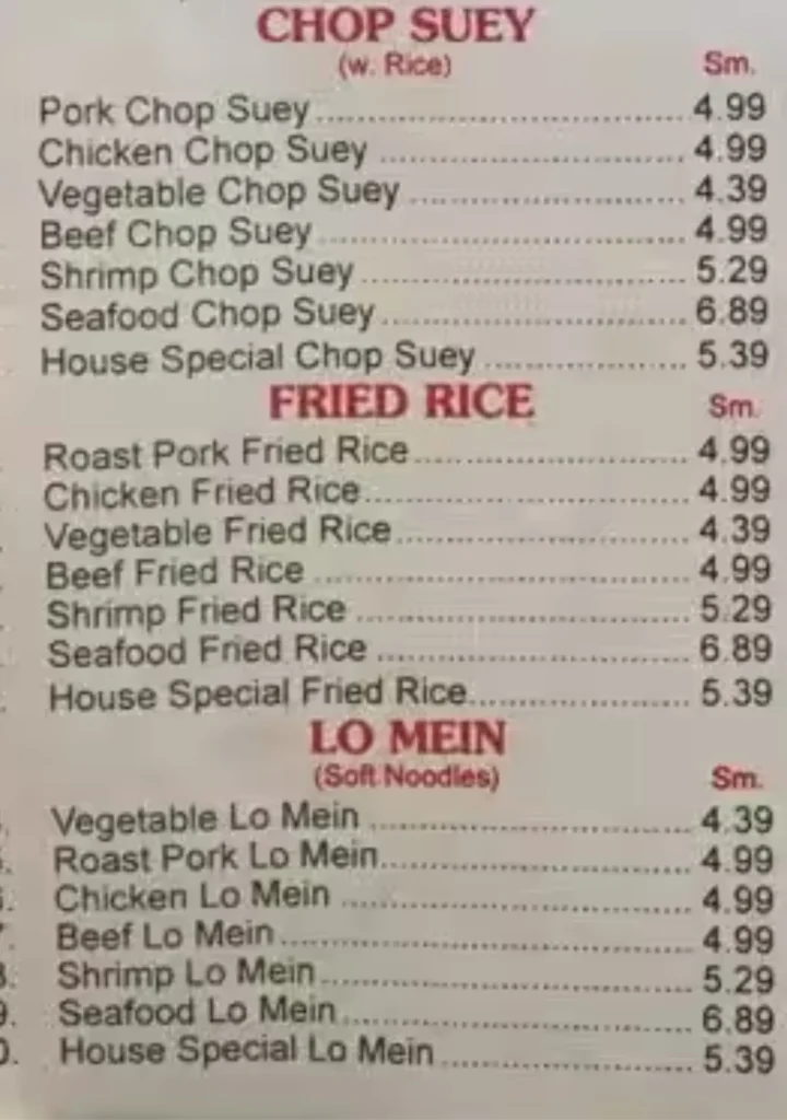 Fried Rice menu