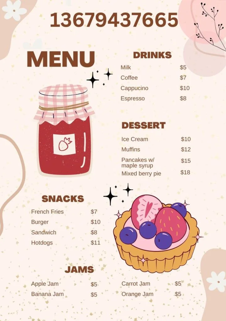 Desserts menu