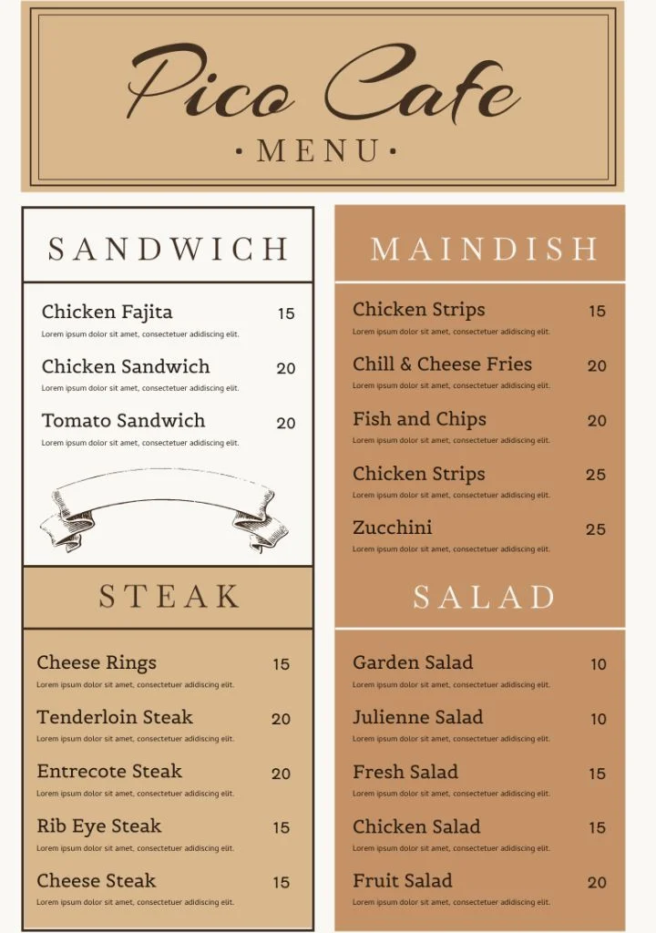 Salad menu