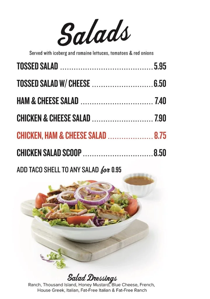 Salad menu