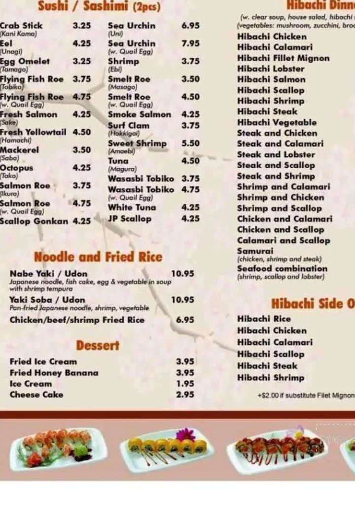 Dessert menu