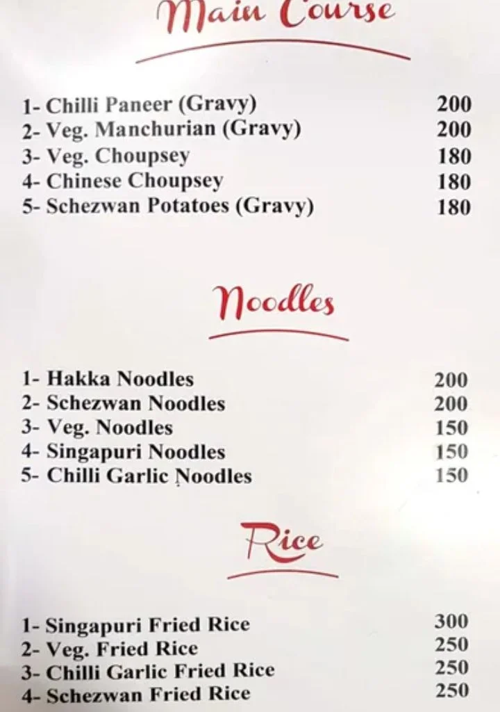 Noodle menu