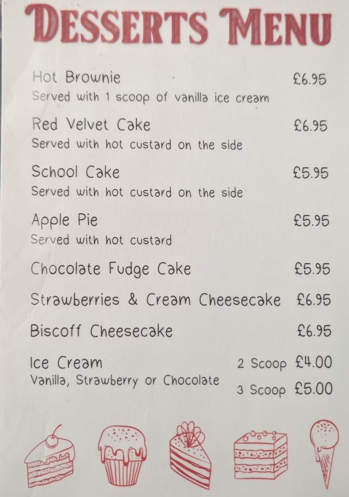 Desserts menu