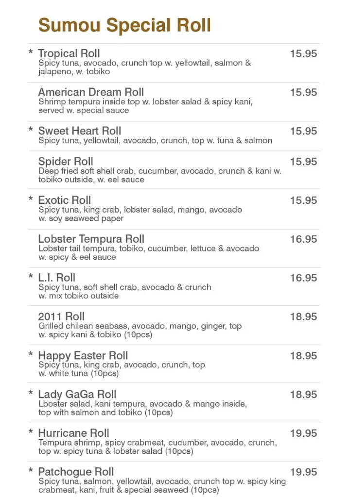 Special Roll menu