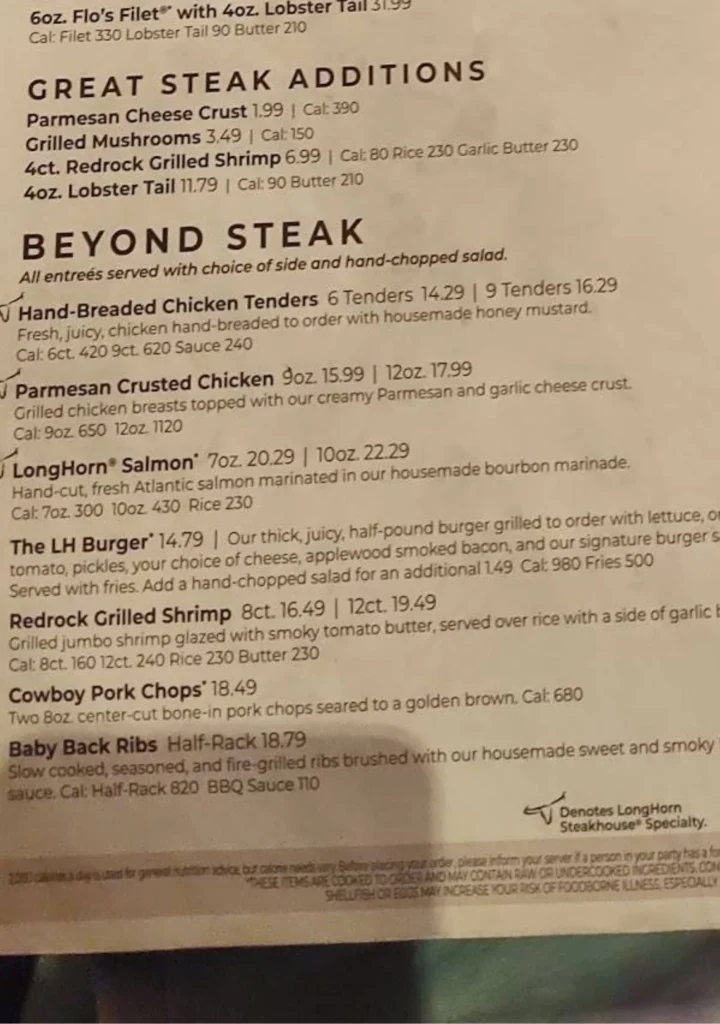 Beyond Steak Menu