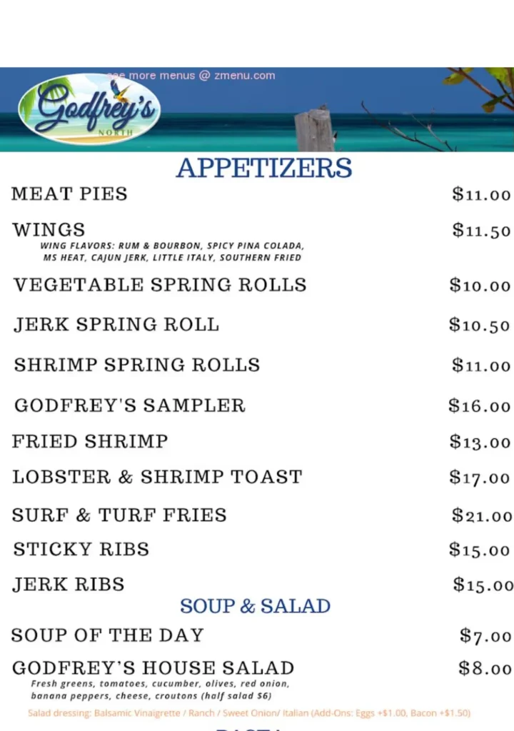 Godfrey's Flagship Menu