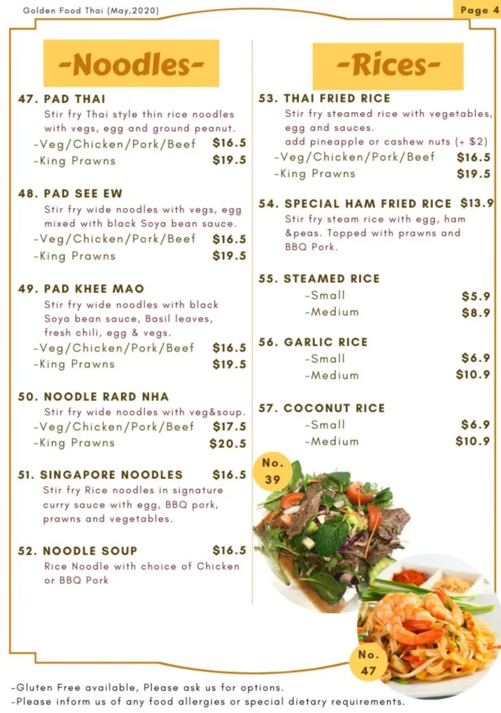 Noodles & Rice Menu