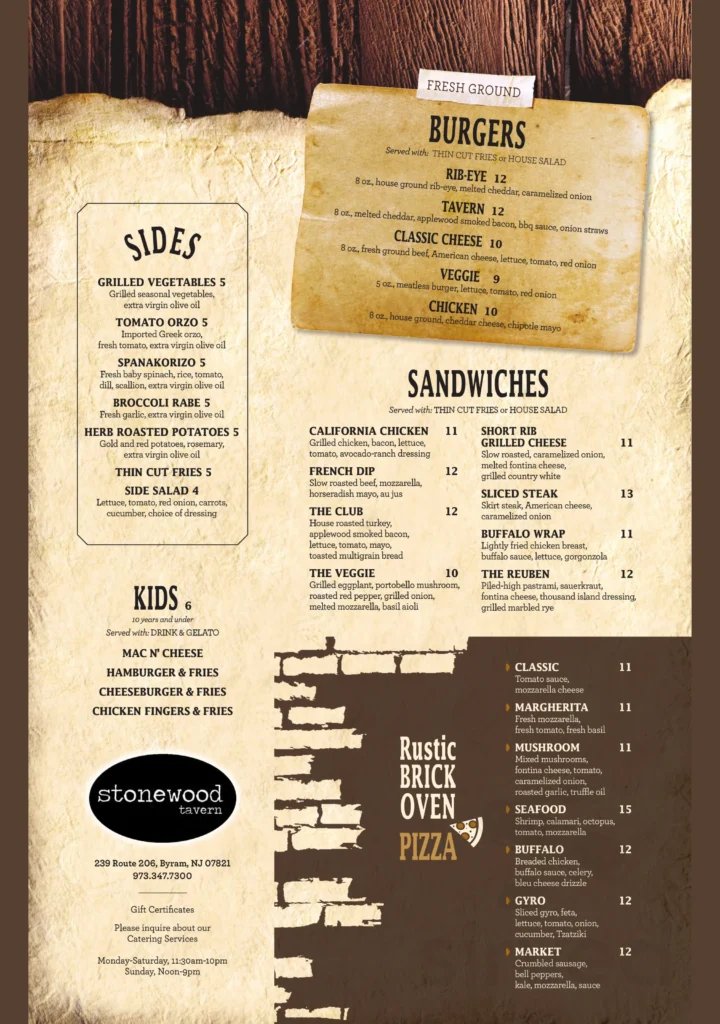 Burger And Sandwich Menu