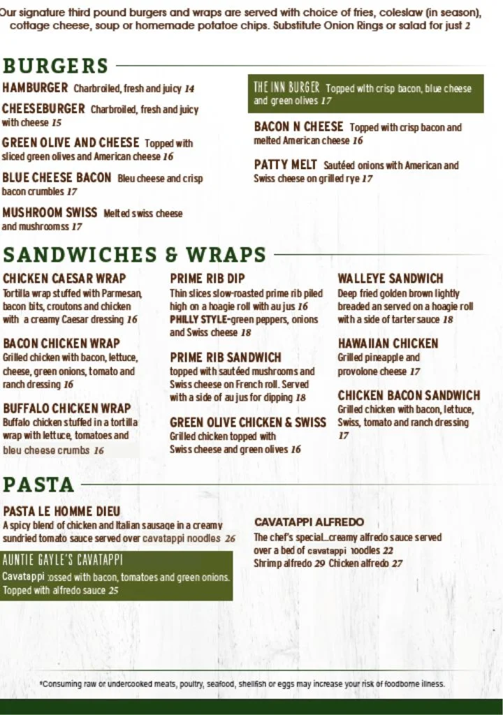 Sandwich menu