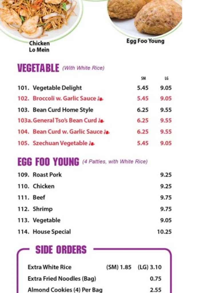 Vegetable Menu